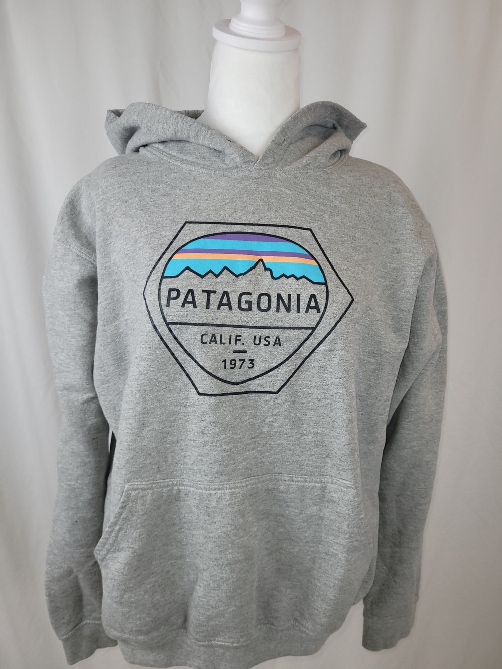 Patagonia Fitz Roy Hex Unisex Gray Logo Pullover Hoodie XL. Eco-friendly